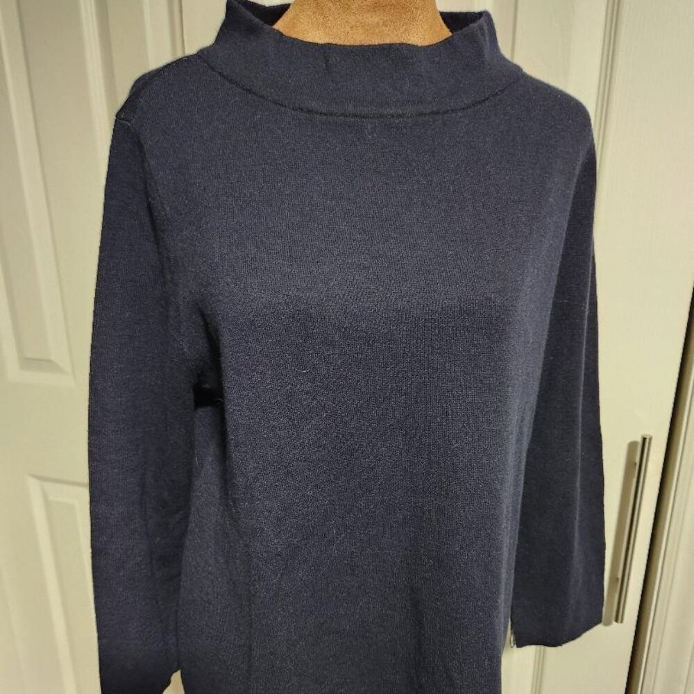NWT Womens LOFT Navy Mock Neck Notched Hem Sweater Sz Med MSRP $80